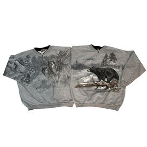 Vintage Artisan Art Of Apparel Wolf And Bear Henley Sweatshirt Bundle XL